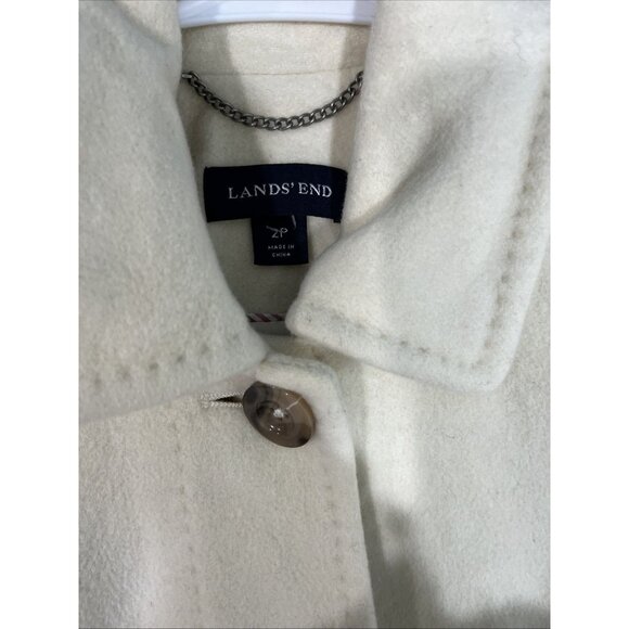 Lands End Peacoat Womens 2 Cream Wool Blend Midi Winter Coat Single Breasted - Picture 6 of 10